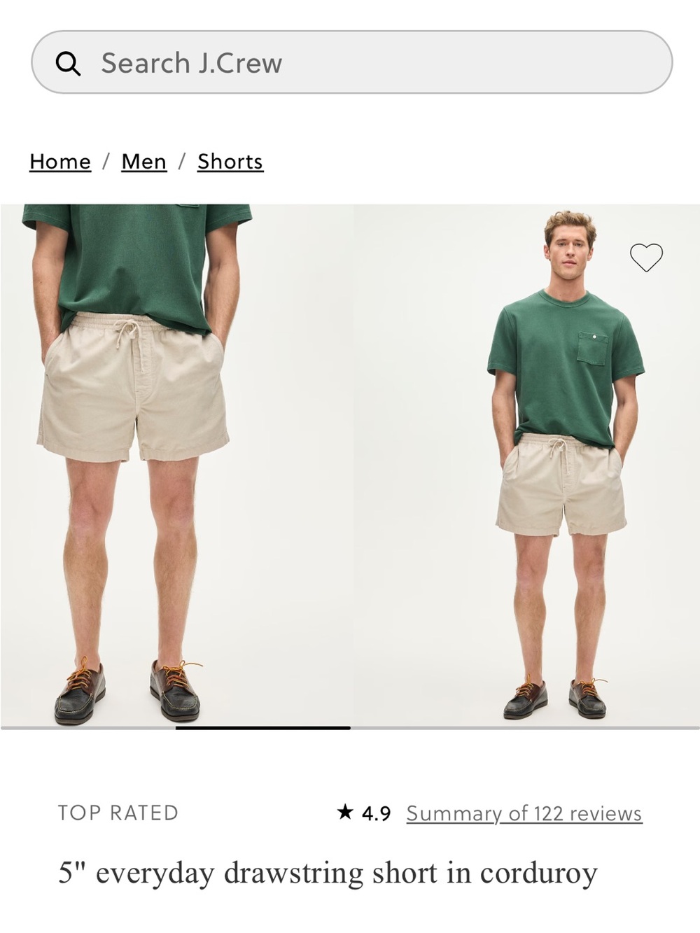J. Crew Men's Corduroy Drawstring Shorts in Beige